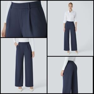 Halara Flex High Waisted Pocket Straight Leg Navy Blue Crepe Work Office Pants M